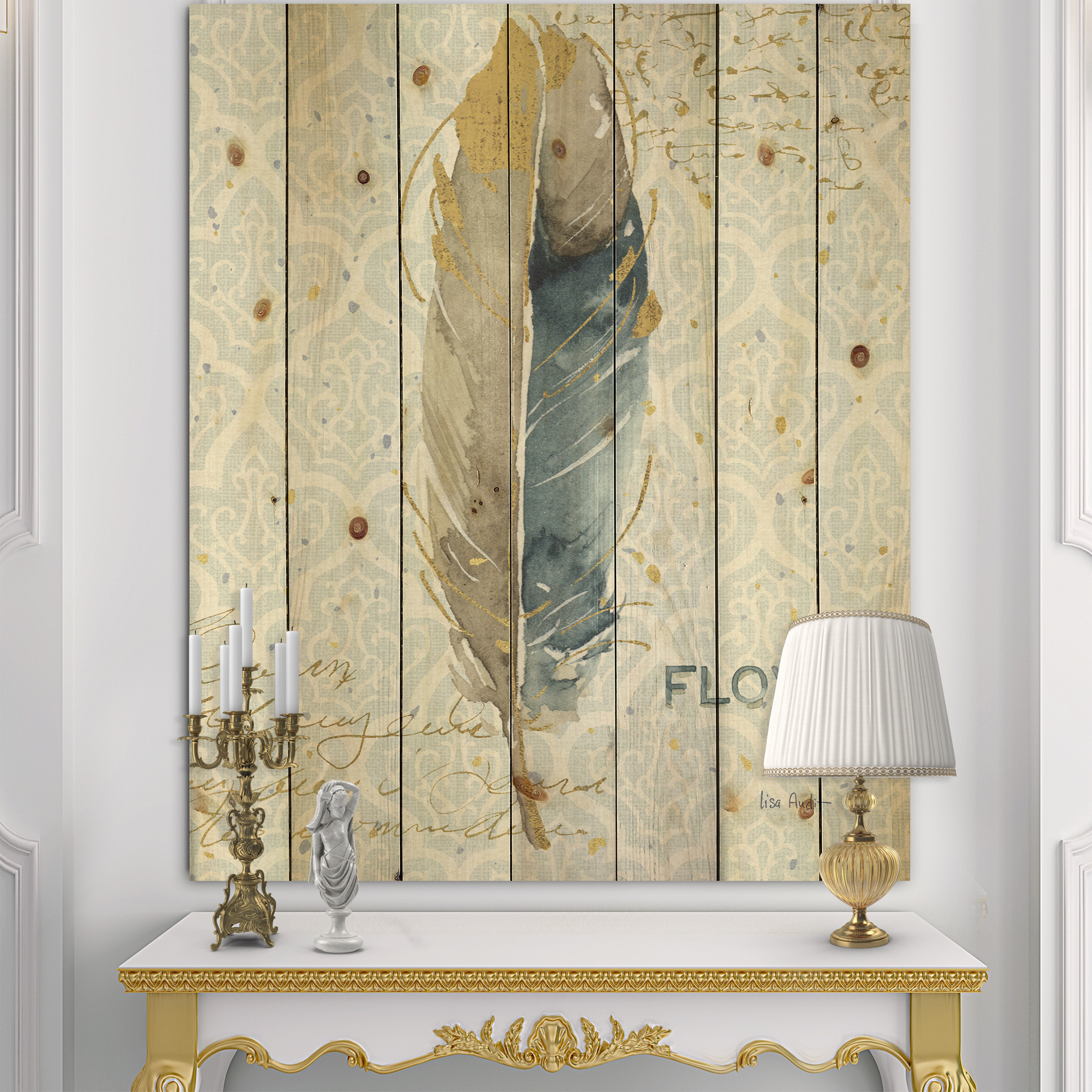 Designart 'Fields of Gold Flower Watercolor IV' Traditional Print on Natural Pine Wood
