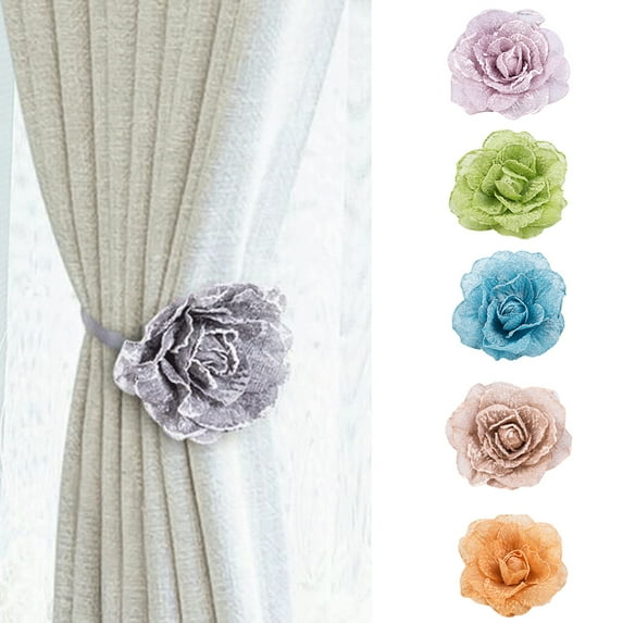 D-GROEE 1Pair Seersucker Flower Magnetic Curtain Tieback Wedding Curtain Buckle Drapey Holder Girl's Room Home Decor
