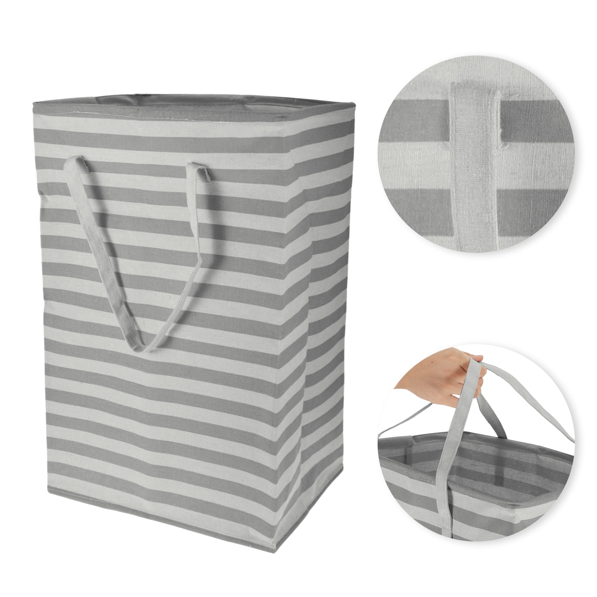 Unique Bargains Laundry Basket, Foldable Laundry Hamper with Handles White Gray