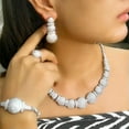 thumbnail image 3 of Mirco Pave CZ Nigerian Silver Plated Necklace Earrings Ring Bracelet Jewelry Set, 3 of 8