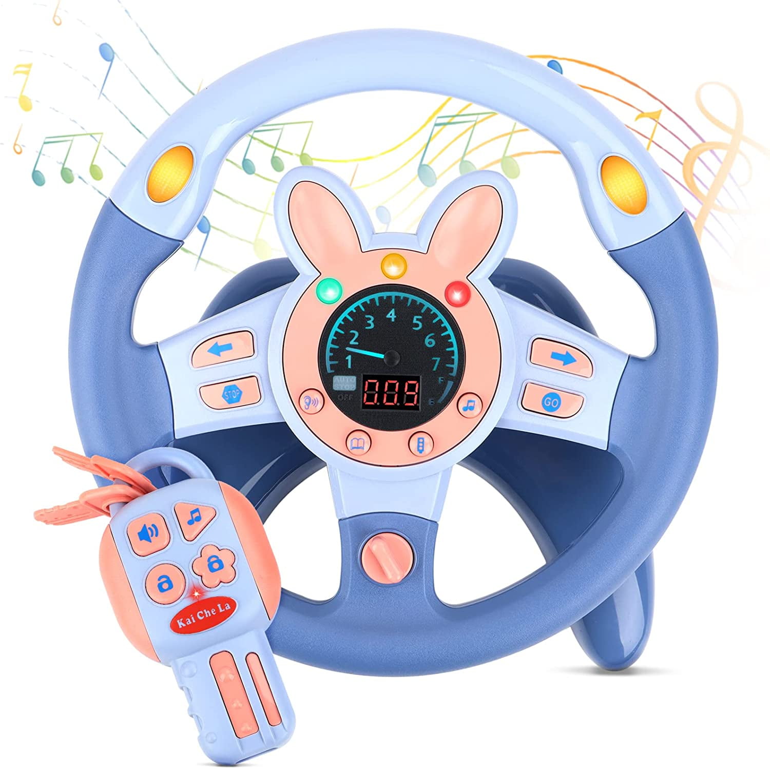 Kids Steering Wheel for Backseat with Car Key Pretend Driving Simulated