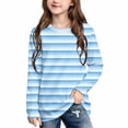 thumbnail image 2 of Spazoro Girls Striped Long Sleeve Tops, Relaxed Fit Printed Stretchy Crewneck Pullover Casual Daily Wear Shirts Light Blue Size 5T, 2 of 9