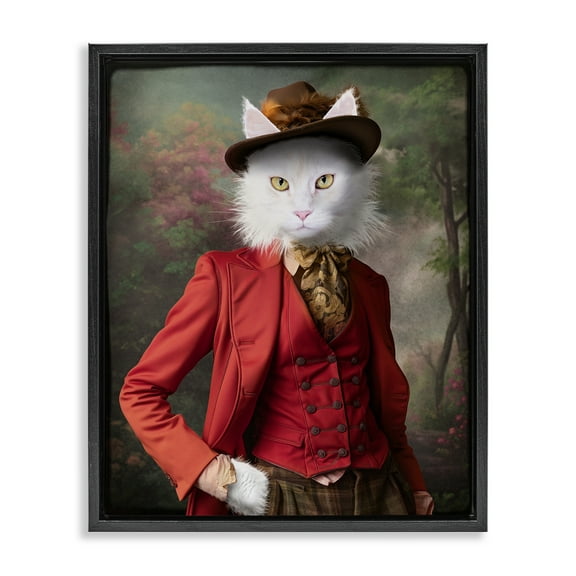 Stupell Industries Colonial Classic Cat Portrait Animals & Insects Painting Black Floater Framed Canvas Art Print Wall Art, 17 x 21
