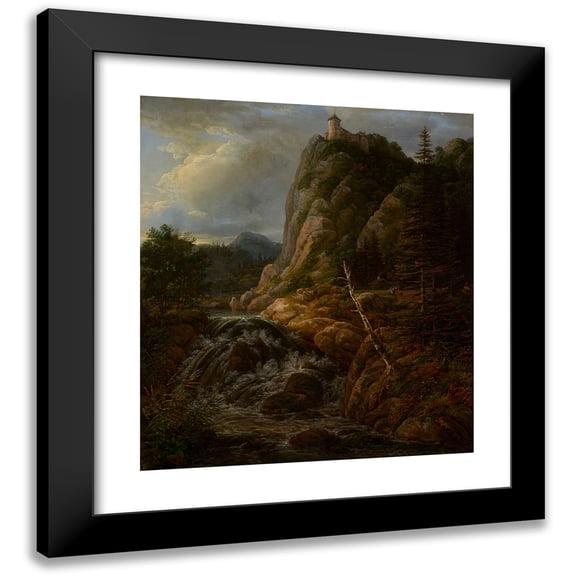 Johan Christian Dahl 12x14 Black Modern Framed Museum Art Print Titled - Nordic Landscape with a Castle (1818)