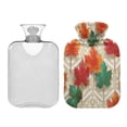 thumbnail image 2 of 2L Hot Water Bottle with Soft Velvet Cover PVC Hot Water Bag for Pain Relief Long-Lasting Warmth Green and Red Maple Leaves, 2 of 8