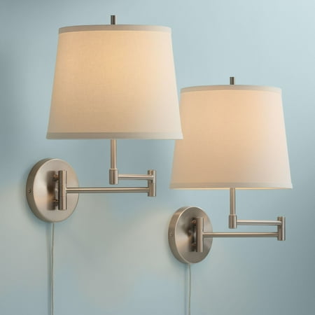 360 Lighting Modern Swing Arm Wall Lamp Set Of 2 Brushed Nickel Off 360 Lighting Modern Swing Arm Wall Lamp Set Of 2 Brushed Nickel Off White Shade For Bedroom Living Room Reading
