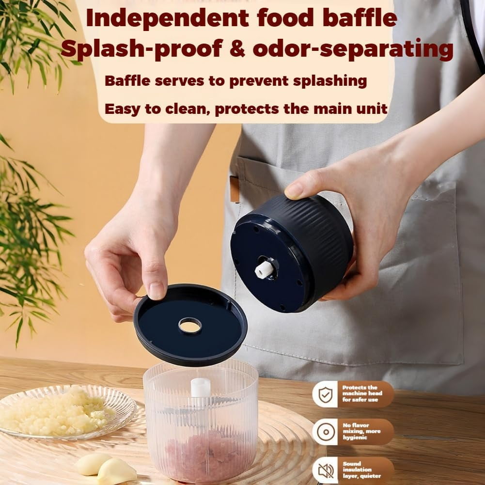 Electric Garlic Chopper, Rechargeable Mini Food Processor with Container & Lid, 4/6 Blade Chopper for Vegetables, Nuts, Meat & Egg Whisking