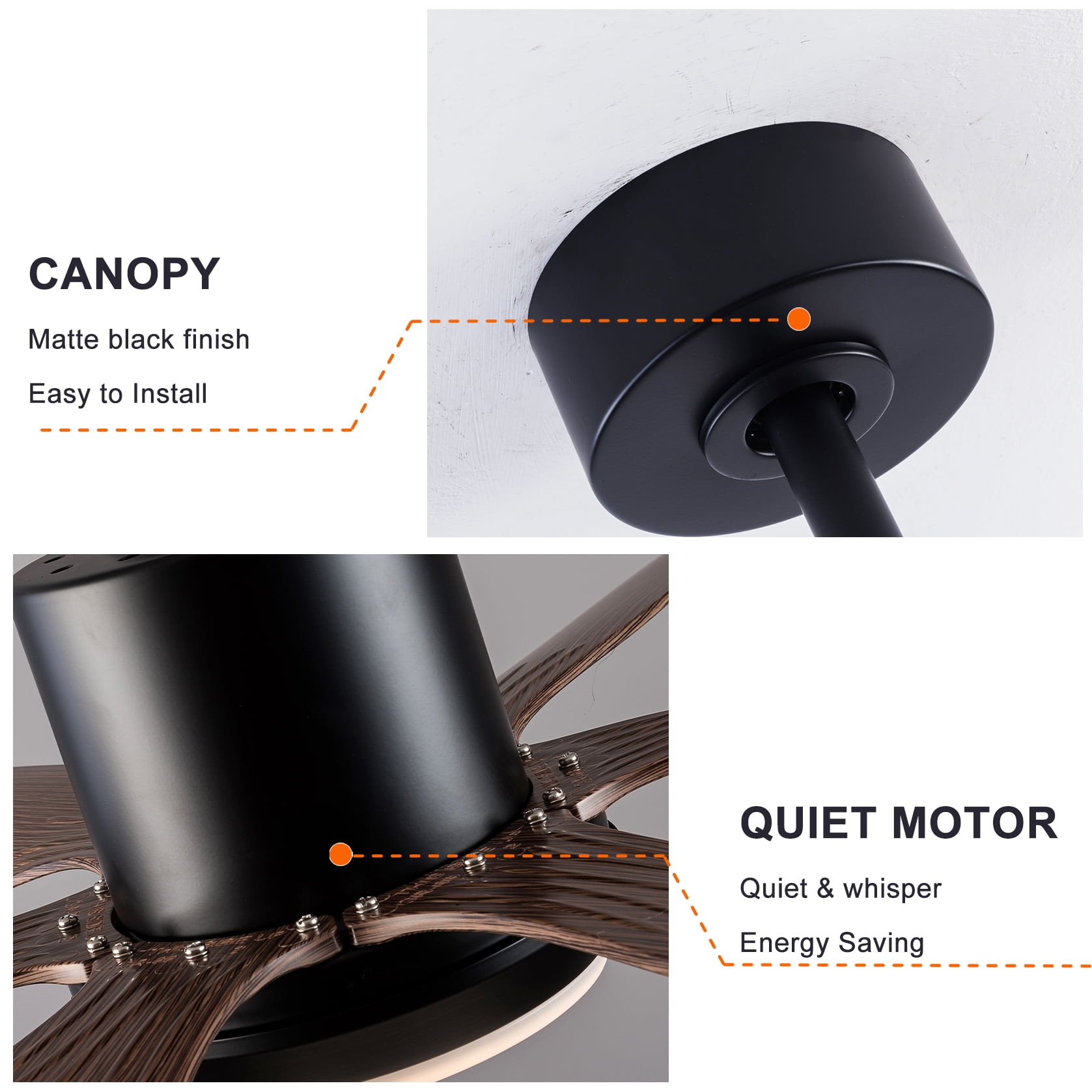 Mintazer 66 in Ceiling Fan with Dimmable LED Light, Farmhouse Ceiling Fan with Remote for Bedroom Living Room, Black