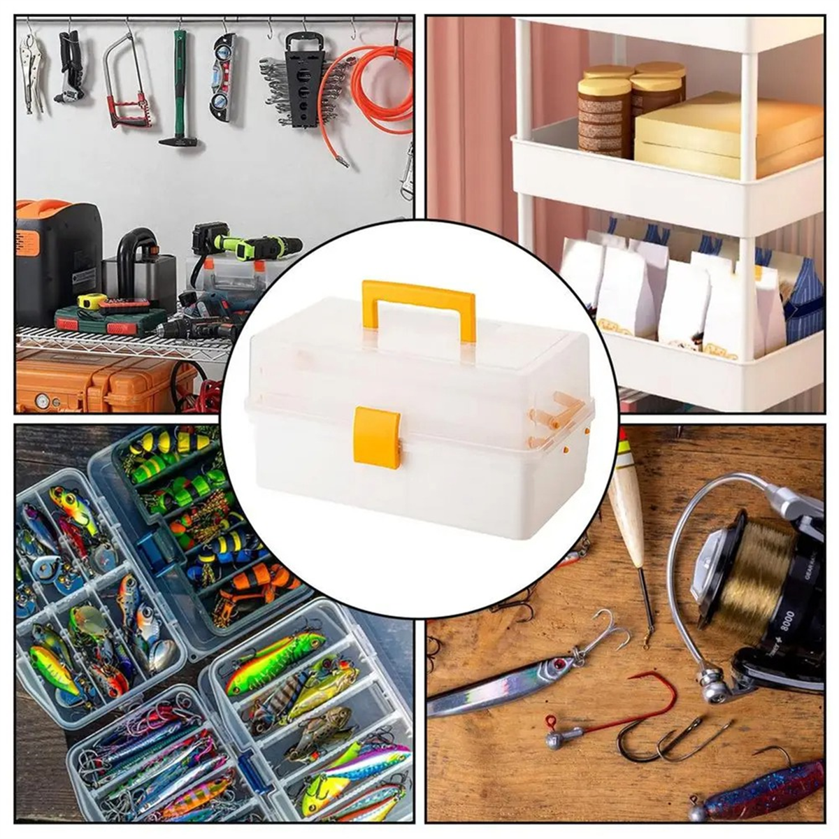 Small Tackle Box with 2 Tray Hardware Organizer Portable Multipurpose Storage Box for Snacks Screws Nuts Lure Case B