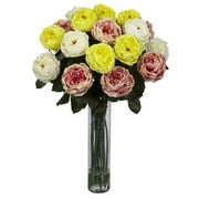Nearly Natural Fancy Rose Silk Flower Arrangement, Assorted Pastels