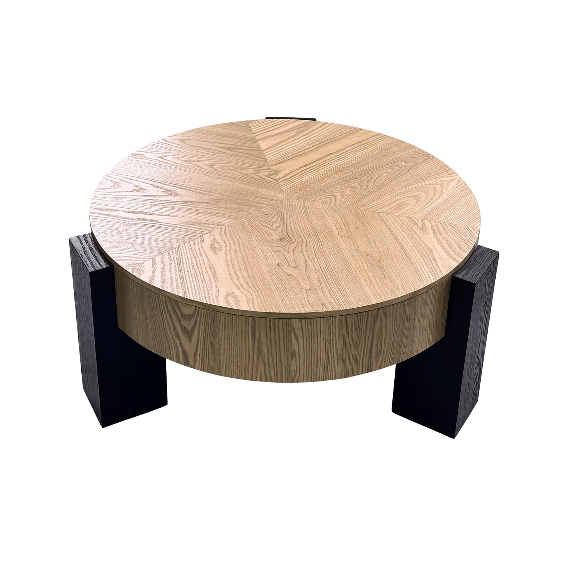 1PCS Round Coffee Table with Hidden Storage Compartment, Modern Wood Veneer Accent Center End Table with 3 Block Legs