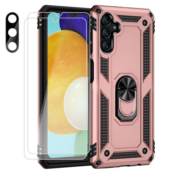 Aggxpf for Samsung Galaxy A54 5G Phone Case with Screen Protector & Camera Lens Protector, Rugged Phone Cover with Metal Ring Stand, Rose Gold