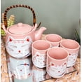 thumbnail image 7 of Maneki Neko Lucky Beckoning Cat Matte Pink 20oz Ceramic Tea Pot and Cups Set, 7 of 7
