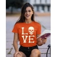 thumbnail image 2 of Love Skull Couples Halloween Gothic Costume Skeleton Head Women's T-shirt, 3XL, Orange, 2 of 6