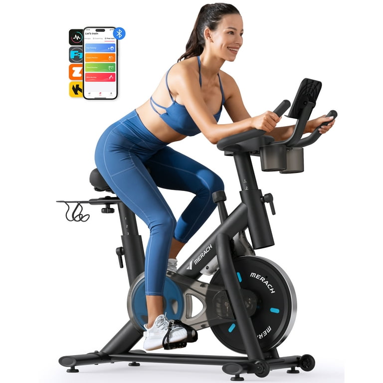 MERACH Exercise Bike Magnetic Home Stationary Bike with Free App Quiet Indoor Cycling Bike with 270lbs Weight Capacity Dumbbell Rack Walmart