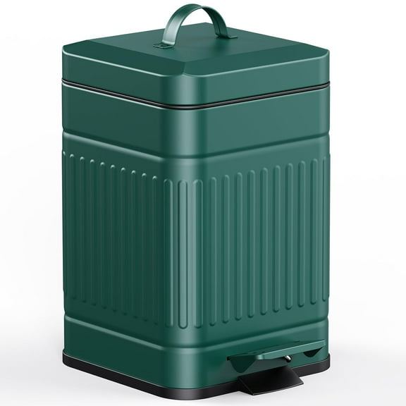 Small Trash Can with Lid-5L/1.3 Gal,Stainless Steel Outdoor Dog Poop Garbage Can-Farmhouse Retro Metal Waste Bin w/Step Pedal for Bathroom Bedroom Office-Soft Close-Green