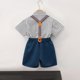 thumbnail image 4 of Odeerbi Chicos 4 Piezas Caballero Traje Formal Preppy Vestido de Manga Corta Camisa de Vestido + Traje Pantalones Cortos + Colgantes + Corbata Colegial Conjunto de Uniforme, 4 of 9