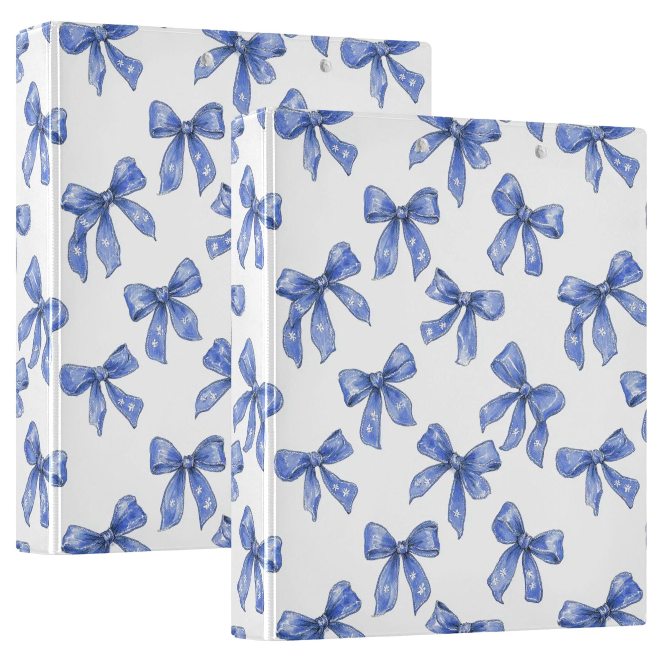 Three Ring Binder Blue Bows and Flower 1.5 Inch Round Binder D-Rings for Office Supplies and More