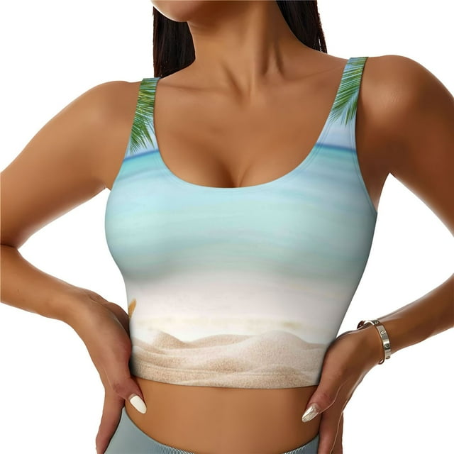 Fotbe Starfish in Beach Sujetador Deportivo Largo sin Aros para Mujer con Almohadillas y Soporte Medio, Transpirable y Absorbente, Camiseta Tipo Chaleco o Tank Top-Small