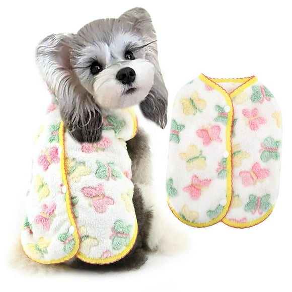 Pet Clothes - Cute Butterflies Vest for Small Dogs and Puppies Sleeveless Sweater with Back Button Down Fall Winter Warm Apparel for Yorkie Chihuahua and Cats