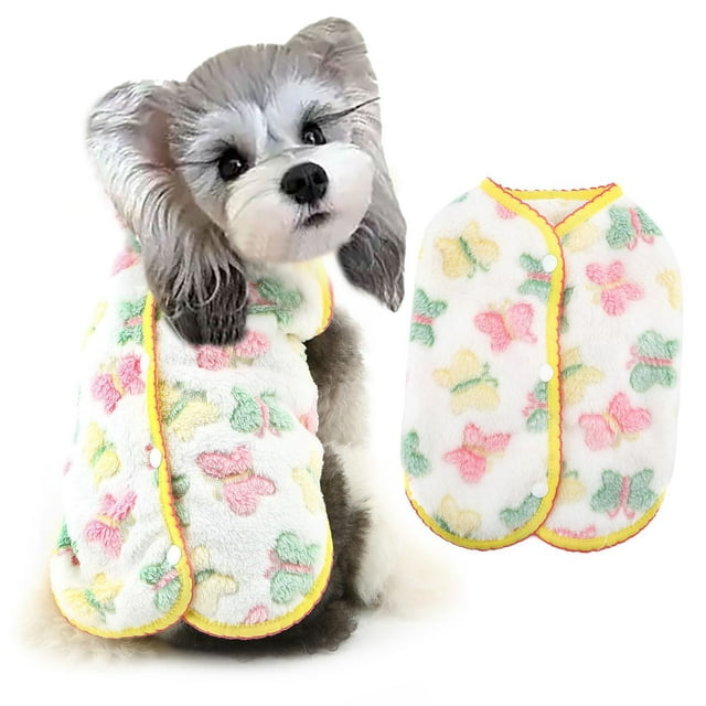 Pet Clothing Elegant Lightweight Butterflies Vest for Small Dogs & Cats – Snoodless Sleeveless Fall Winter Knit Sweater with Back Button Closure and Cozy