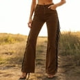 thumbnail image 2 of XIAONU Women's Fringe Trim Pants Flare Leg High Waist Design Trousers Stylish Western Style Party Bottoms Brown, 2 of 8