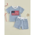 thumbnail image 5 of Toddler Baby Boy 4th of July Outfit Striped and Stars Flag Embroidery Striped Waffle Knit Short Sleeve T Shirt Tops and Shorts Set Summer Clothes, 5 of 10