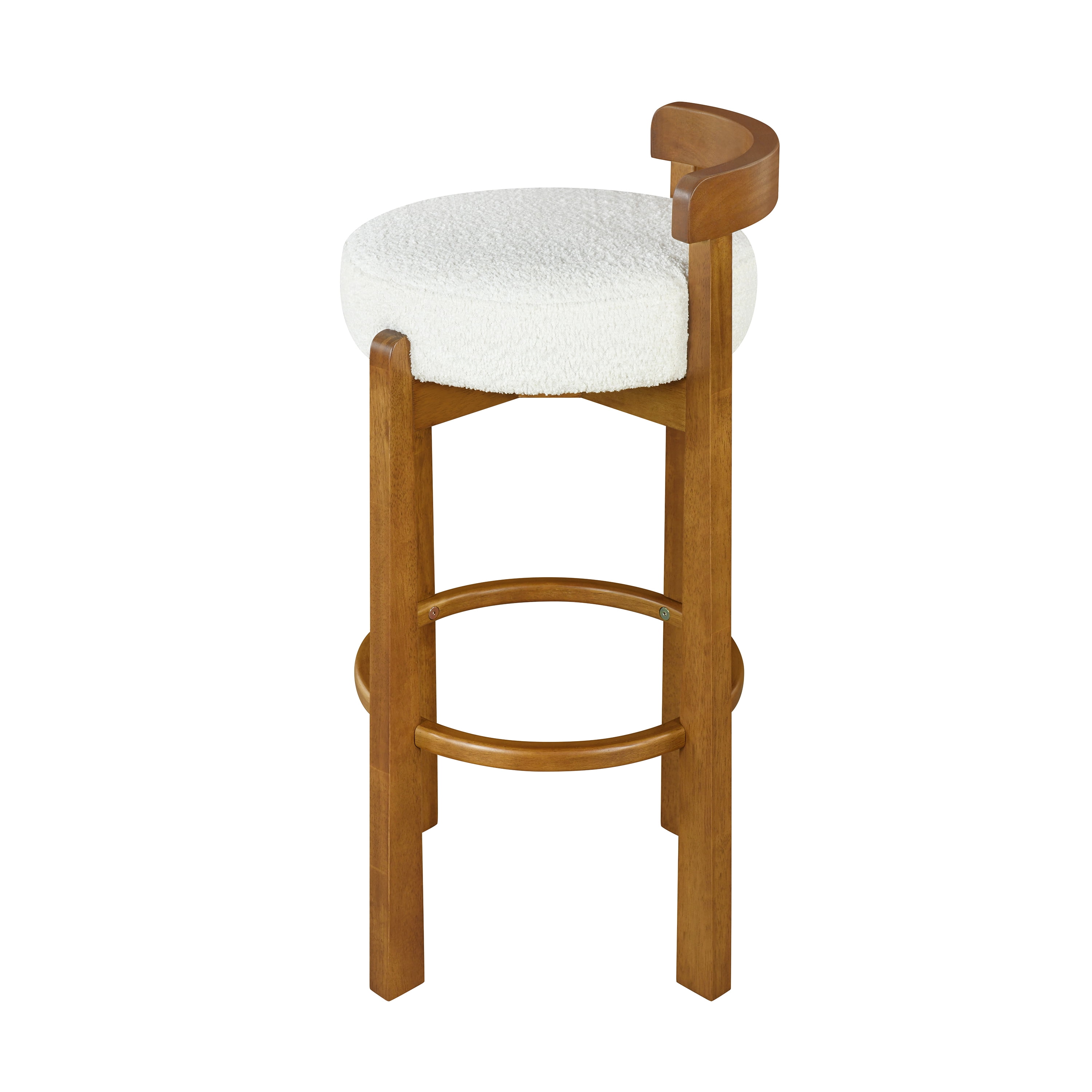 Noble House Elise Round Seat Bar Stool Set of 2,Ivory Upholstered Cushion,Walnut + White