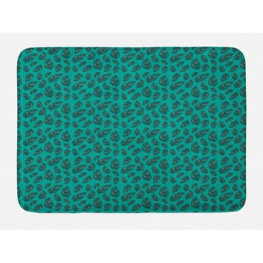 Boho Bath Mat, Oriental Peacock Feathers Repetition Hippie Lifestyle Bohemian Art Print, Plush Bathroom Decor Mat with Non Slip Backing, 29.5" X 17.5", Jade Green and Teal, by Ambesonne