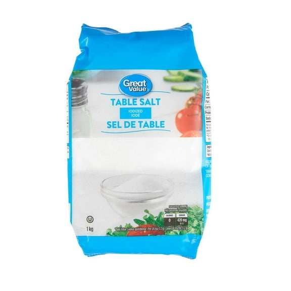Great Value Iodized Table Salt, 1 Kg