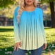 thumbnail image 3 of Mujeres de Manga Larga Tops Casual de Moda Gradiente Impresión Cuello Redondo Plegado Tamaño Superior para Uso Diario Y de Fiesta, 3 of 5