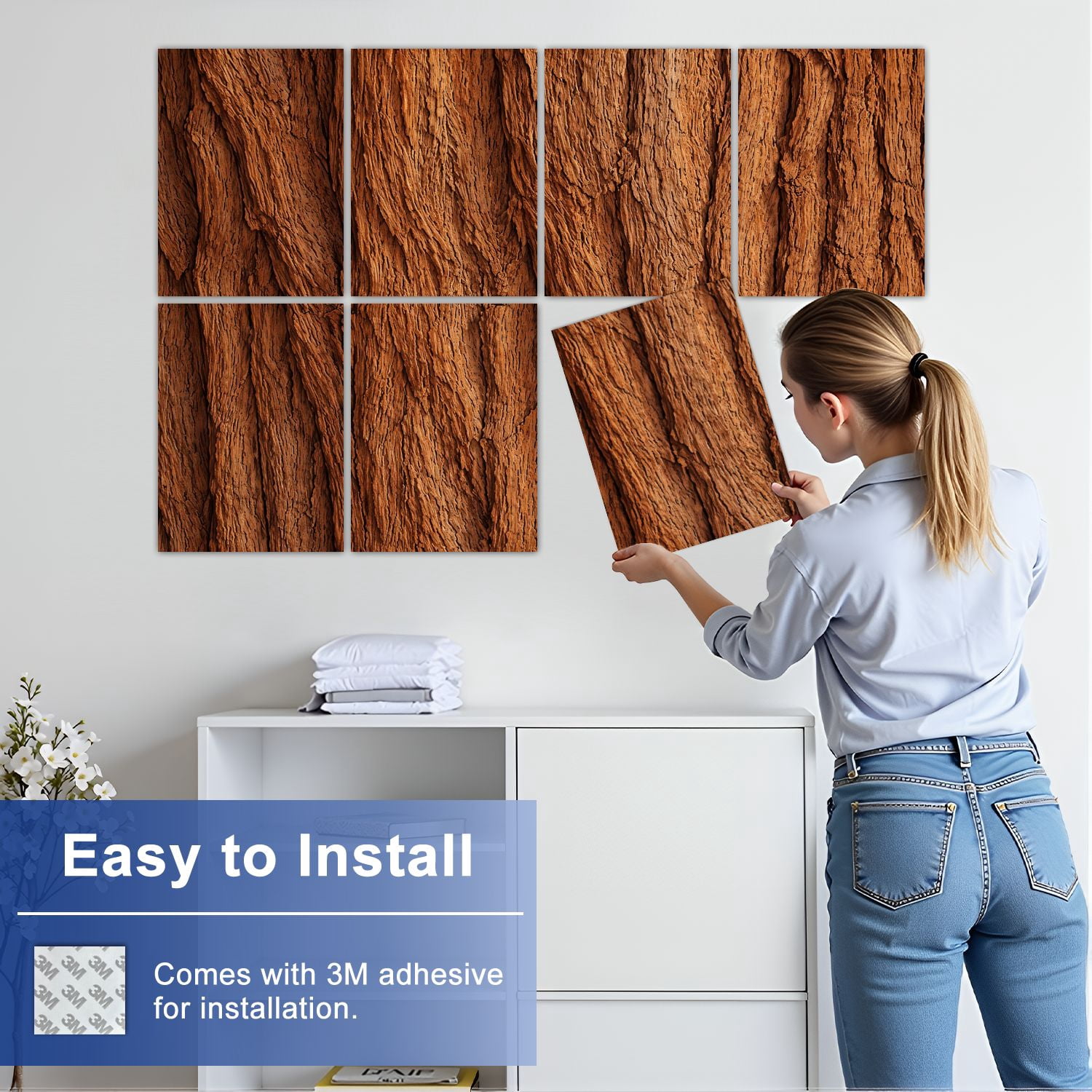 8 Pack Art Acoustic Panels Sound Absorbing Bark cedar tree texture Decorative Soundproof Wall Panels Self Adhesive for Nursery Game Room Bedroom 48"x32"