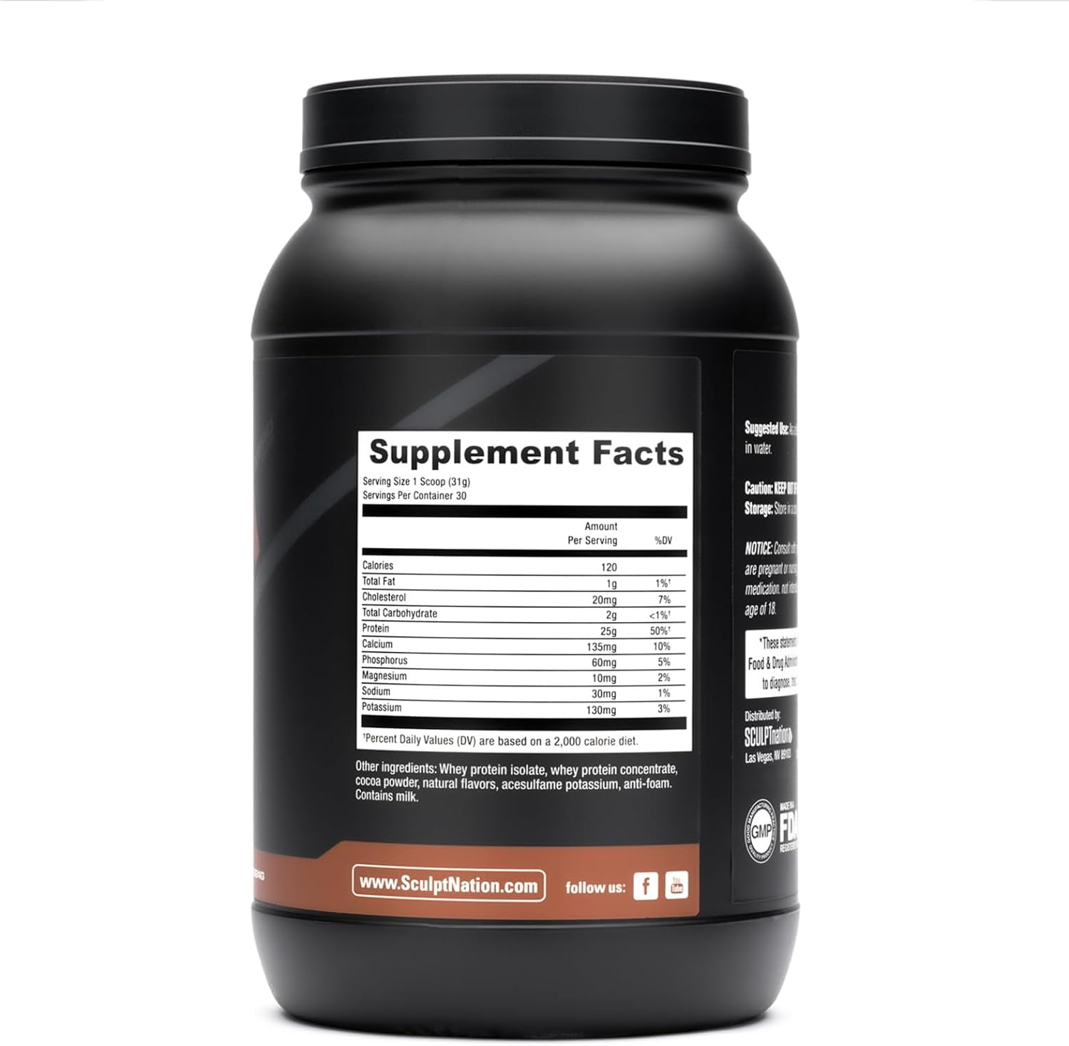 Sculpt Nation Whey Protein Powder Chocolate Flavor, BCAAs, Muscle Recovery, 1-Count, 30 Servings