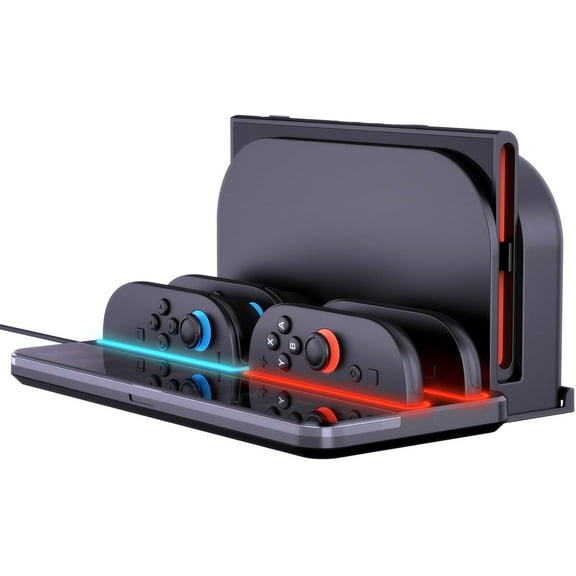 Charging & Storage Station for Switch 2 2025/Joy Con, 4-in-1 Charger Stand with 8 Game Card Slots, Foldable Portable Design, Charges 4 Joy Con2 Simultaneously with LED Indicator