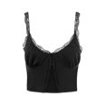 thumbnail image 2 of VISgogo - Camiseta sin mangas para mujer con decoración de dobladillo de flores de encaje, ropa de verano con cuello en V profundo y parte delantera abierta VISgogo moda, 2 of 9