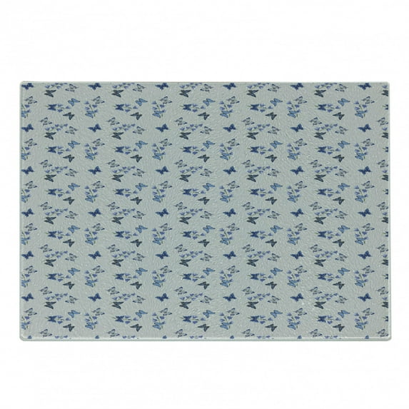 Butterfly Cutting Board, Bluebell Flowers and Flying Moth Insects on Pastel Background Print, Decorative Tempered Glass Cutting and Serving Board, in 3 Sizes, by Ambesonne