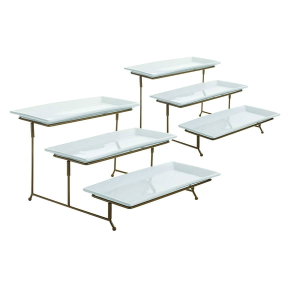 Gibson Elite Gracious Dining 3 Tier Serving Platter Stand, Gold (2 Pack)