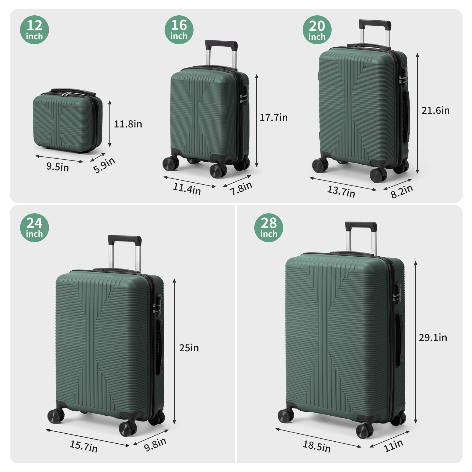Ktaxon 5-Piece Luggage Set Hardshell Lightweight ABS Carry On Suitcase 360° Spinner Wheels Green