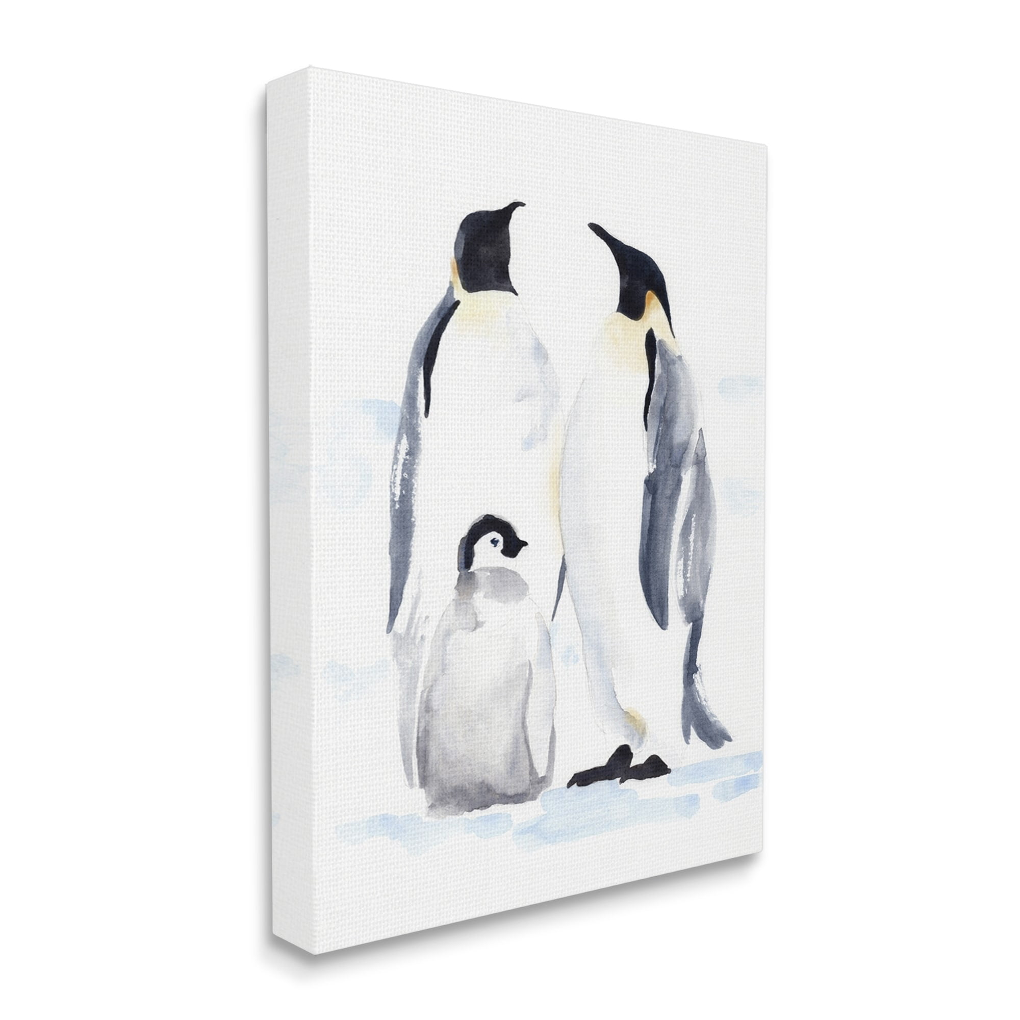 Winter Penguin Bird Family Soft Watercolor Arctic Animals 24 in x 30 in Painting Canvas Art Print, by Stupell Home Décor