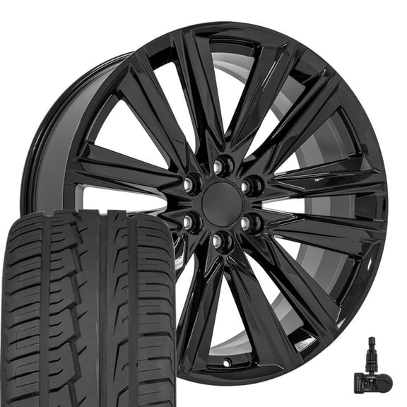 OE Wheels CA91 24 Inch Rims and Tires Fit Escalade Sport Style 6x139.7 24x10 Gloss Black - Hollander 4869 - iMove Gen2 AS 305/35-24 (Set of 4)