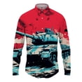 thumbnail image 2 of Camisa con estampado 3D de tanque para hombre y mujer, camisa informal de manga larga a la moda, ropa de calle con botones, ropa unisex de gran tamaño, 2 of 5