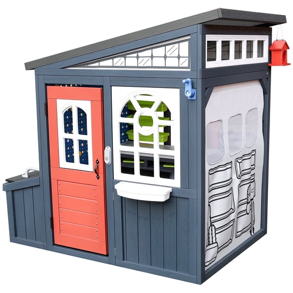 COCLUB Outdoor Tool Shed Playhouse for Kids, Wooden Workshop Playhouse w/ Workbench, Tools & Storage Accessories, STEM Educational Outdoor Toys Gift for Boys Girls Ages 3-8