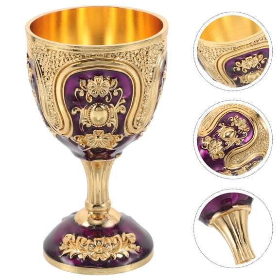 OUNONA Golden Zinc Alloy High-Stem Wine Goblet for Home Use Elegant European Style Glassware
