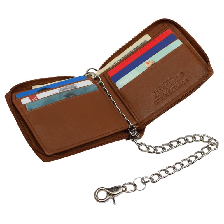 Chain Wallets for Men Genuine Leather RFID Blocking Bifold Wallets