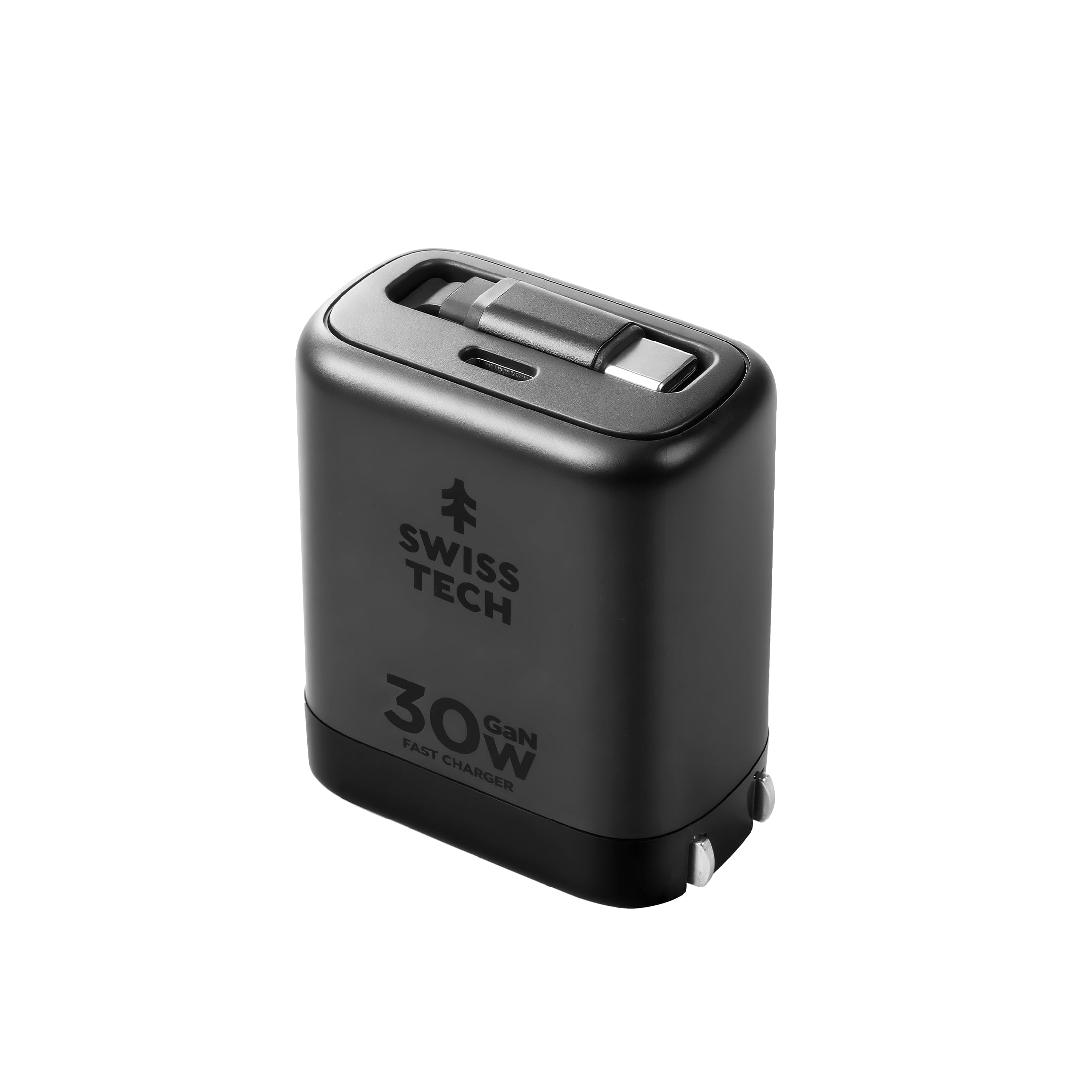 Swiss Tech Mussen 30W USB-C Wall Charger with Retractable Cable, Fast PD Charging