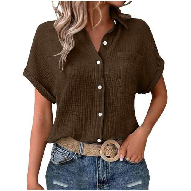 Posijego Chemise Décontractée à Boutons pour Femmes Manches Courtes Été Boho Tops Vacances Plage Chemises