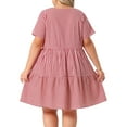 thumbnail image 3 of Vestidos de cuadros para mujer de tallas grandes Agnes Orinda, estilo vintage de los años 50, con capas, cuello redondo, manga corta, casual de verano, midi, en cuadros rojos, talla 3X, 3 of 6