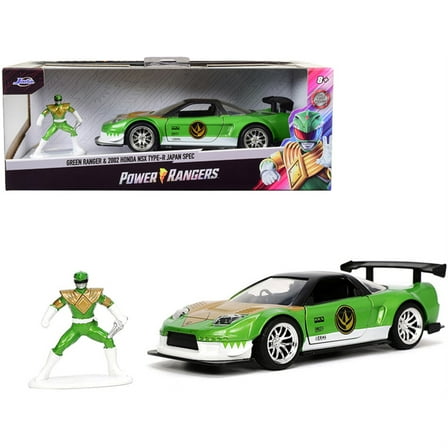 2002 Honda NSX Type-R Japan Spec RHD (Right Hand Drive) and Green Ranger Diecast Figurine "Power Rangers" "Hollywood Rides" Series 1/32 Diecast Model Car by Jada