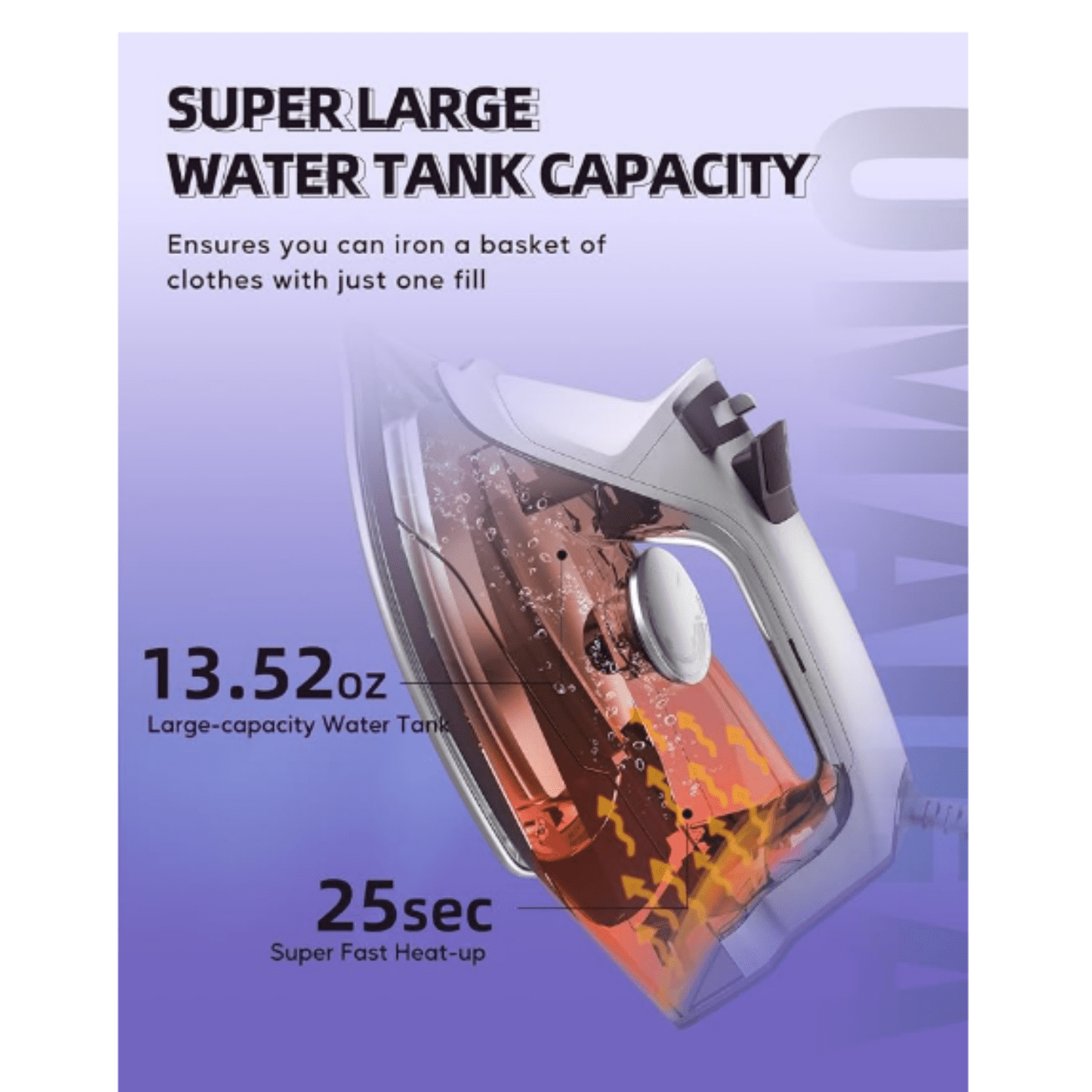 Steam Iron for Clothes - 1750W Iron with Upgrade Double-Layer Ceramic Soleplate, Burst of Steam, 3-Way Auto-Off, Self-Cleaning, Anti-Calc, 13.5oz Water Tank Ironing Clothes for Home, Purple