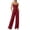 Wine, variant on Hurxie Women Casual V Neck Short Sleeve Button Belted Wide Leg Jumpsuits Purple,M
